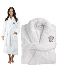 Deluxe Terry cotton with bride and groom wedding car CUSTOM TEXT Embroidery bathrobe